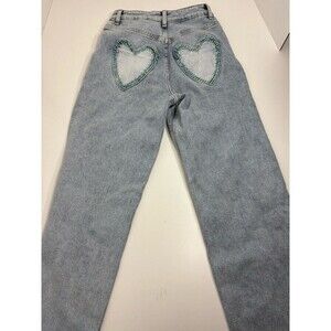 Miss Selfridge Jean Womens Size 2 Blue Heart Bootcut Rhinestone Denim Pants